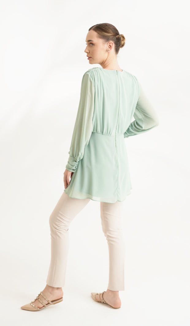 Myra Modest Chiffon Tunic Dress - Seafoam