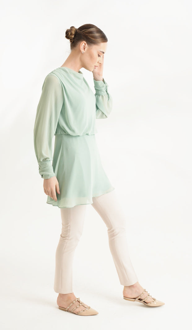 Myra Modest Chiffon Tunic Dress - Seafoam