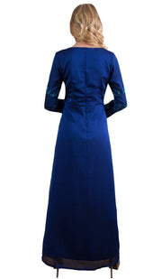 Najma Embroidered Formal Abaya Maxi Dress - Royal Blue - ARTIZARA.COM