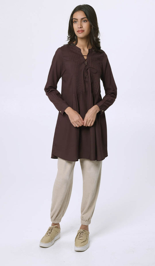 Robe tunique plissée Naseem principalement en coton - Aubergine
