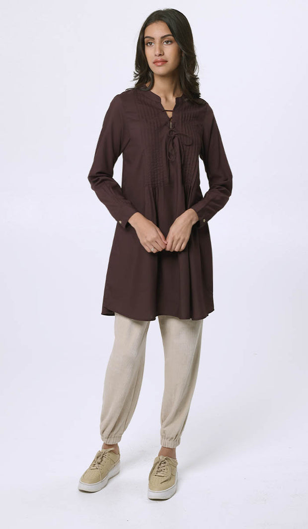 Naseem Pleated Mostly Cotton Tunic Dress - Eggplant