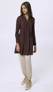 Naseem Pleated Mostly Cotton Tunic Dress - Eggplant