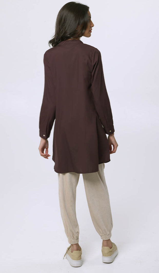 Naseem Pleated Mostly Cotton Tunic Dress - Eggplant