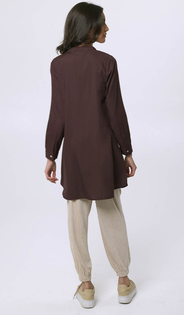 Robe tunique plissée Naseem principalement en coton - Aubergine