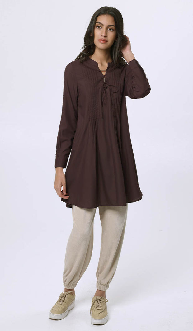 Naseem Pleated Mostly Cotton Tunic Dress - Eggplant