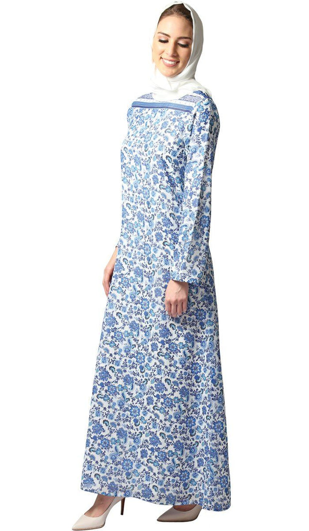 Naveen Floral Maxi Dress Abaya - Blue