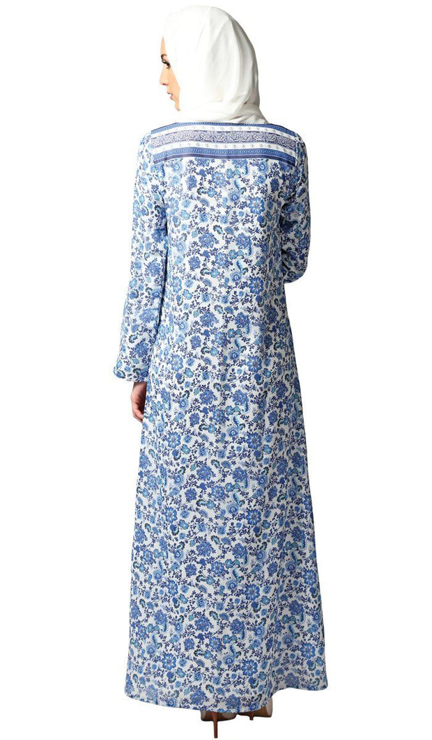 Naveen Floral Maxi Dress Abaya - Blue