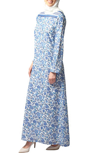 Naveen Floral Maxi Dress Abaya - Blue