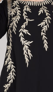 Nawal Gold Embroidered Long Modest Tunic - Black