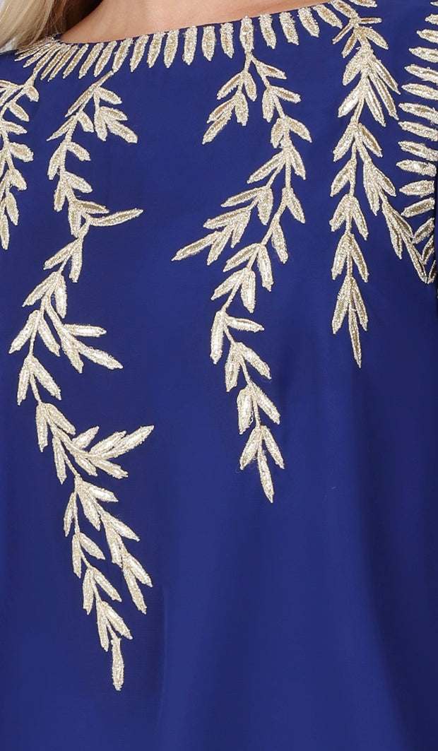 Tunique modeste longue brodée dorée Nawal - Bleu royal