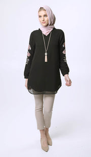 Nazmin Embroidered Long Tunic - Black