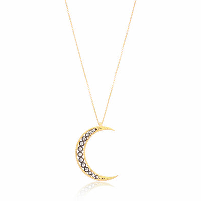 Nina Sterling Silver Crescent Moon Necklace - Gold/ Antique