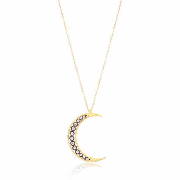 Nina Sterling Silver Crescent Moon Necklace - Gold/ Antique