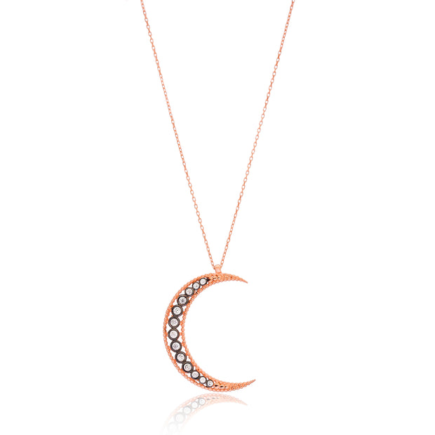 Nina Sterling Silver Crescent Moon Necklace - Rose Gold/ Antique
