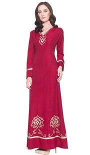 Noor Long Sleeve Modest Muslim Formal Evening Dress - Maroon Red - ARTIZARA.COM