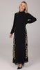 Nyla Modest Long Formal Gold Embellished Maxi Dress - Black