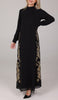Nyla Modest Long Formal Gold Embellished Maxi Dress - Black
