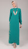 Nyla Modest Long Formal Gold Embellished Maxi Dress - Teal