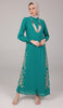 Nyla Modest Long Formal Gold Embellished Maxi Dress - Teal