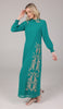 Nyla Modest Long Formal Gold Embellished Maxi Dress - Teal