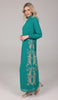 Nyla Modest Long Formal Gold Embellished Maxi Dress - Teal