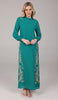 Nyla Modest Long Formal Gold Embellished Maxi Dress - Teal