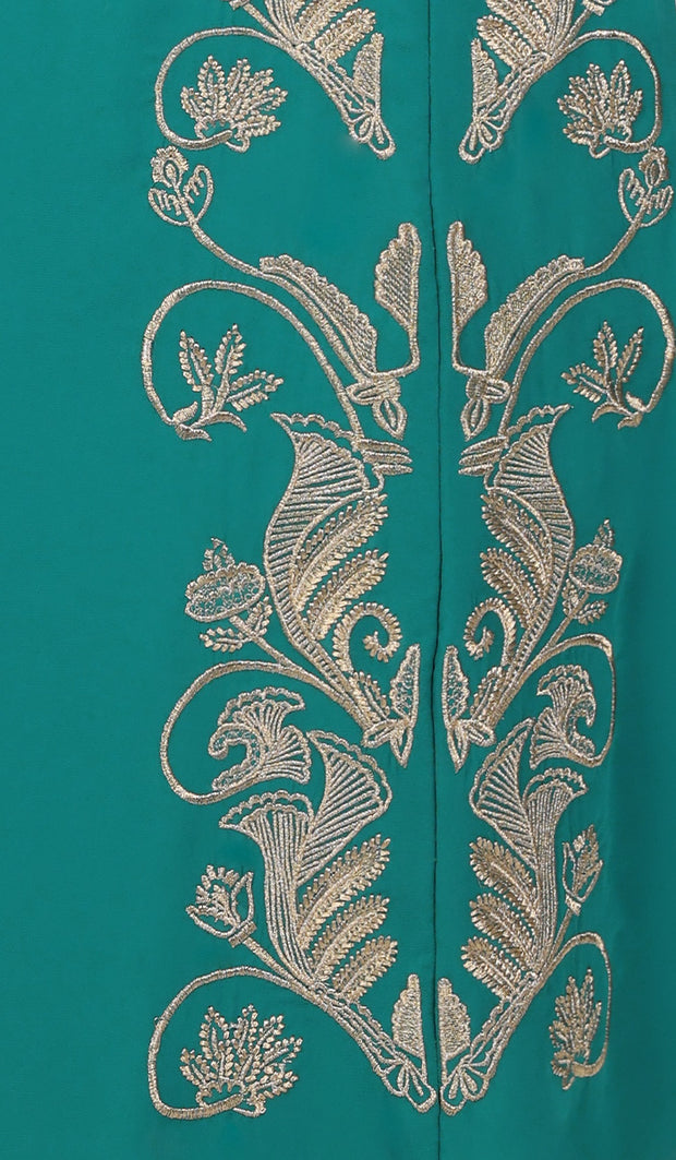 Nyla Modest Long Formal Gold Embellished Maxi Dress - Teal