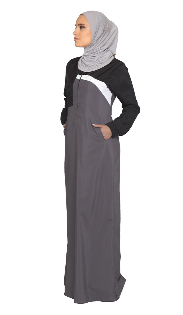 Hijab de sport extensible une pièce - Gris clair chiné