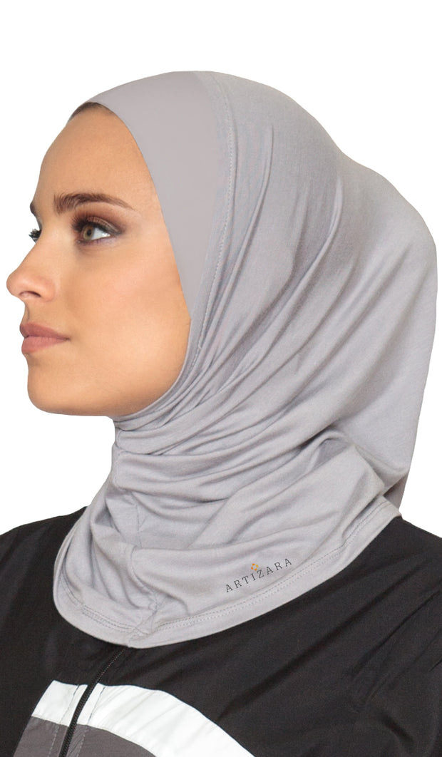 One Piece Stretch Sports Hijab - Light Gray Heather