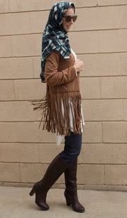 Karin Faux Suede Light Long Fringed Jacket - Brown