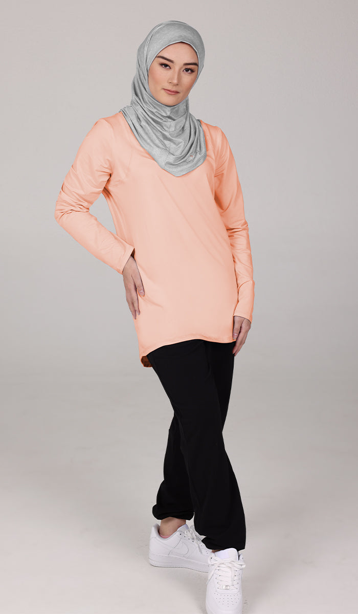 Peachy Soft Long Sleeve Modest T Shirt - Apricot