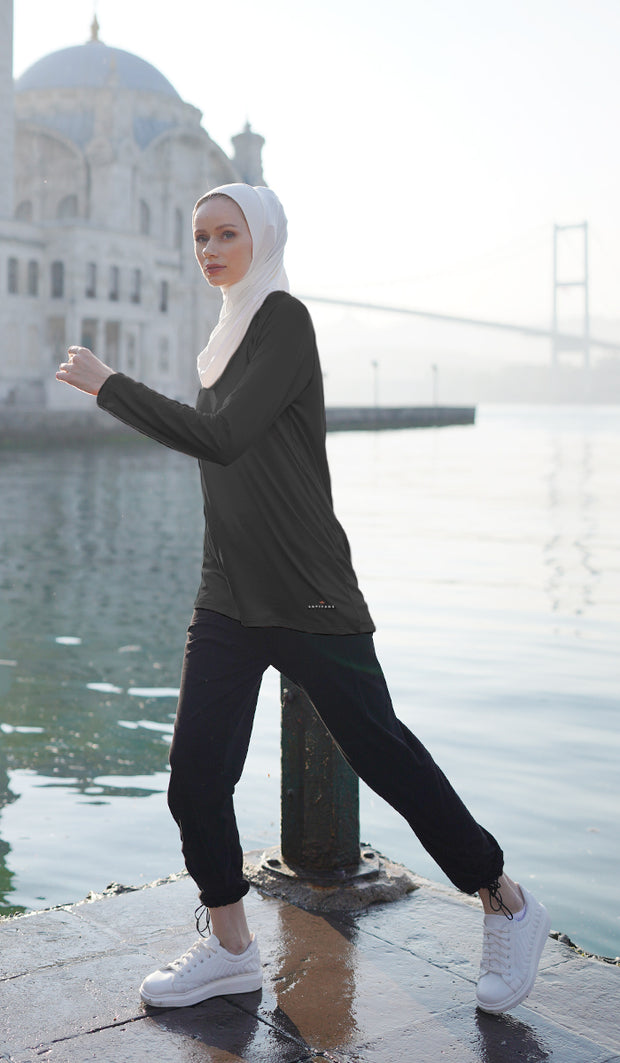 Peachy Soft Long Sleeve Modest T Shirt - Black