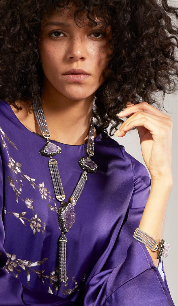 Bracelet de déclaration de géode d’améthyste violette