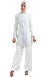 Rita Long Eyelet Accent Fine Cotton Tunic - Ice Green Full body