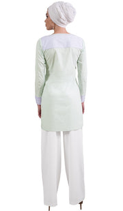 Rita Long Eyelet Accent Fine Cotton Tunic - Ice Green Back View