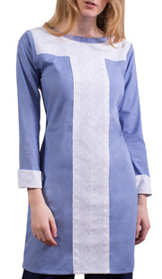 Rita Long Eyelet Accent Fine Cotton Tunic - French Blue - ARTIZARA.COM