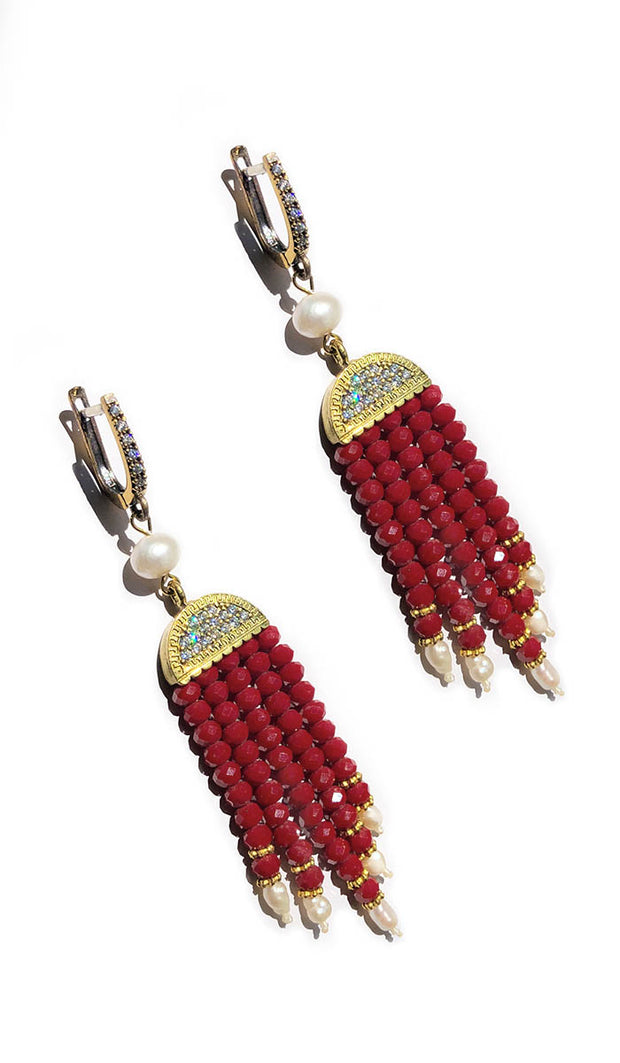 Boucles d'oreilles lustre à pampilles turques rouge rubis