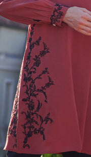 Tunique Longue Modeste Brodée Rula - Rose Antique