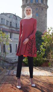 Tunique Longue Modeste Brodée Rula - Rose Antique
