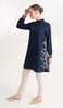 Rula Embroidered Long Modest Tunic - Navy
