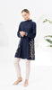 Rula Embroidered Long Modest Tunic - Navy