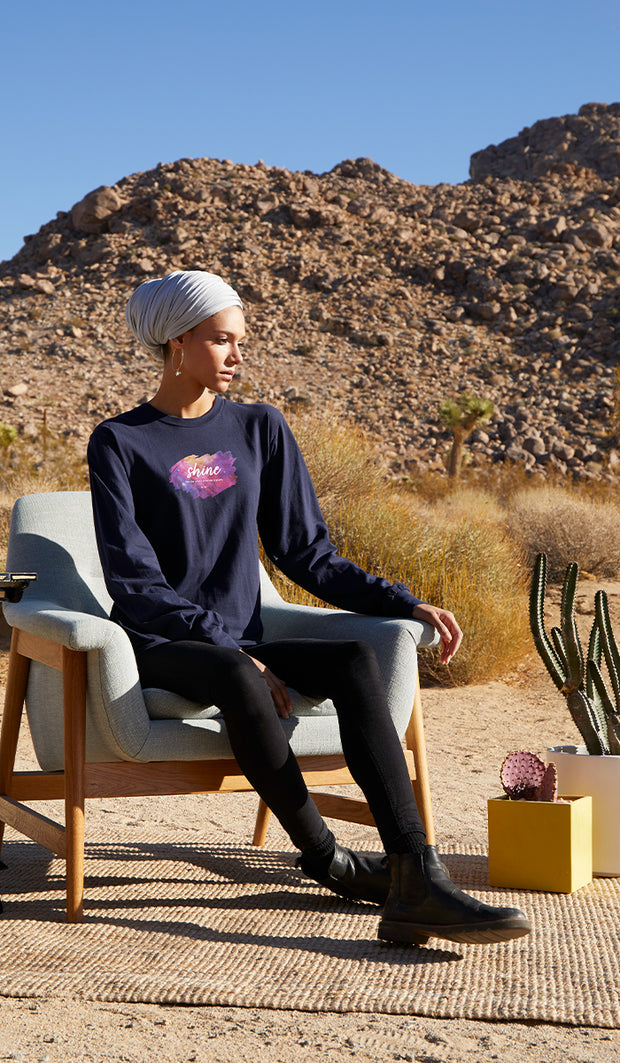 Rumi Quotes Fine Long Sleeve Womens T Shirt - Shine - Navy/ Multi