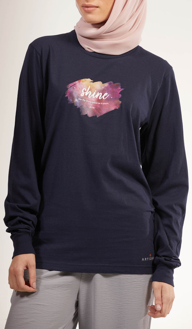 Rumi Quotes Fine Long Sleeve Womens T Shirt - Shine - Navy/ Multi