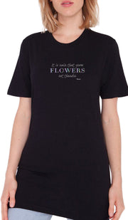 Rumi Quotes Fine T-shirt à manches courtes pour femmes - Fleurs - Noir