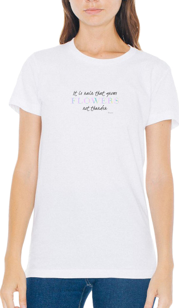 Rumi Quotes Fine T-shirt à manches courtes pour femmes - Fleurs - Blanc