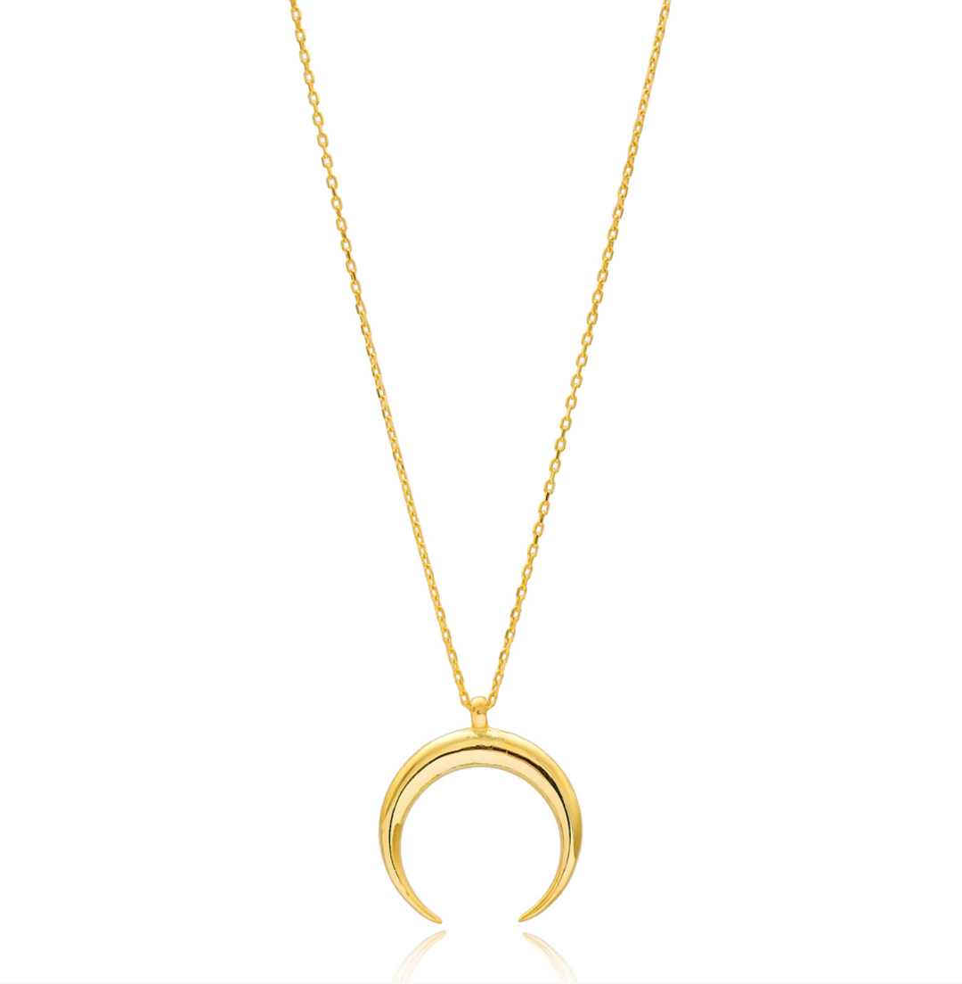 Saba Simple Sterling Silver Crescent Moon Necklace - Gold