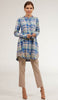 Sabeen Long Cotton Plaid Embroidered Tunic Dress - Blue