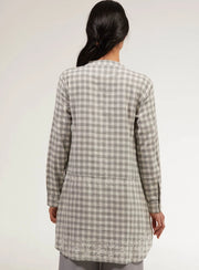 Sabeen Long Cotton Plaid Embroidered Tunic Dress - Gray