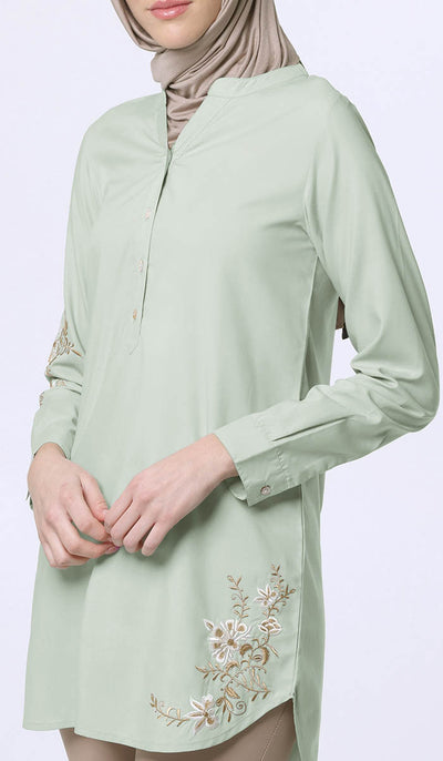 Sarwat Embroidered Mostly Cotton Tunic Dress - Mint - FINAL SALE
