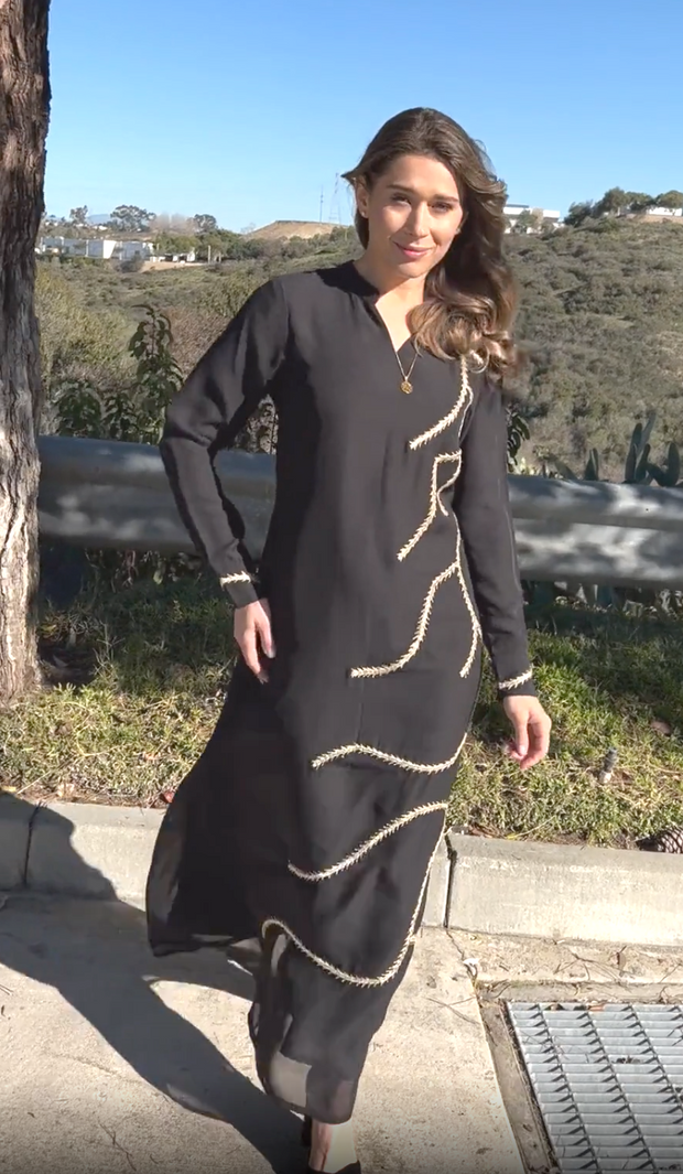 Anjum Modest Long Formal Embroidered Maxi Dress - Black